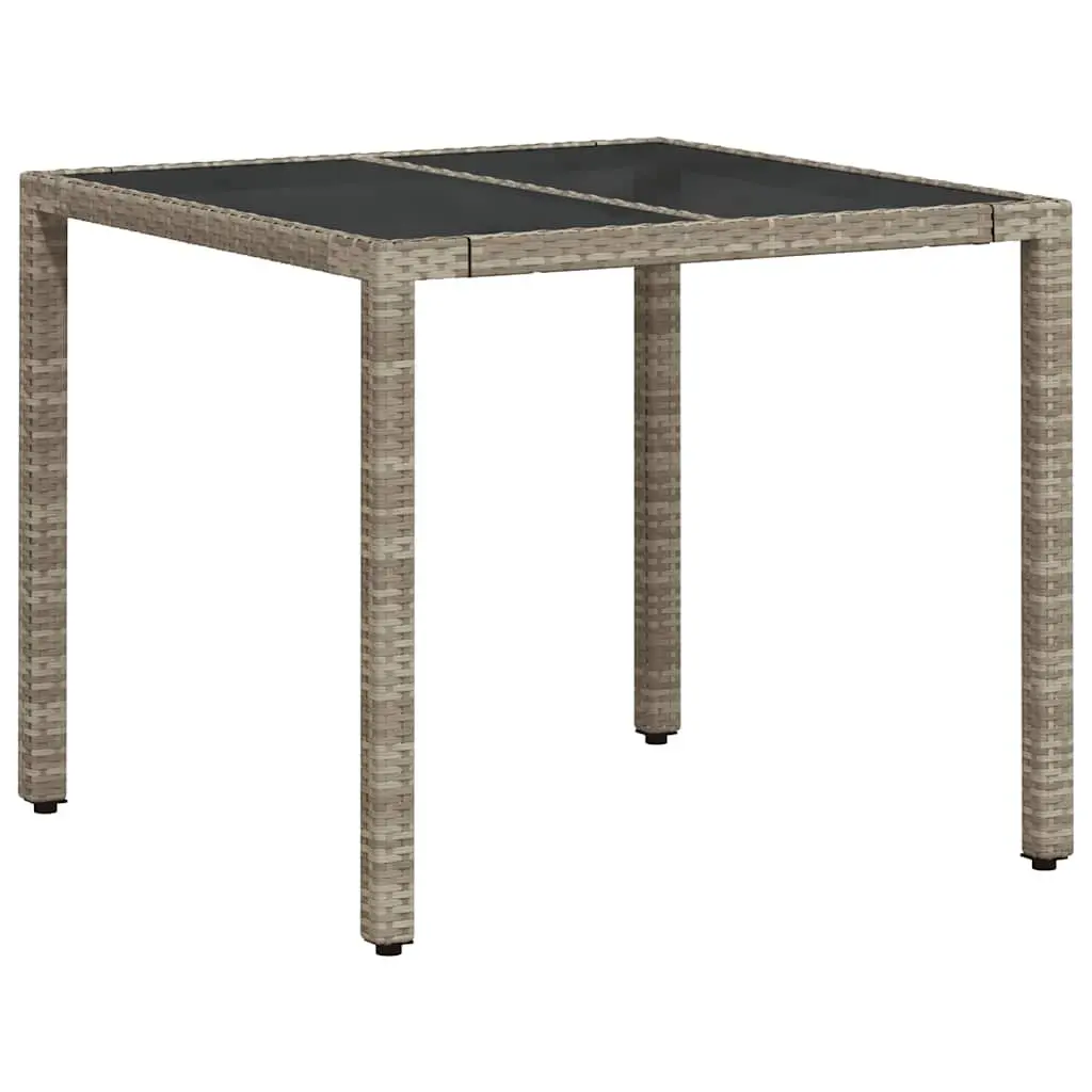 Garden Table Glass Top Poly Rattan Grey 90x90x75 cm