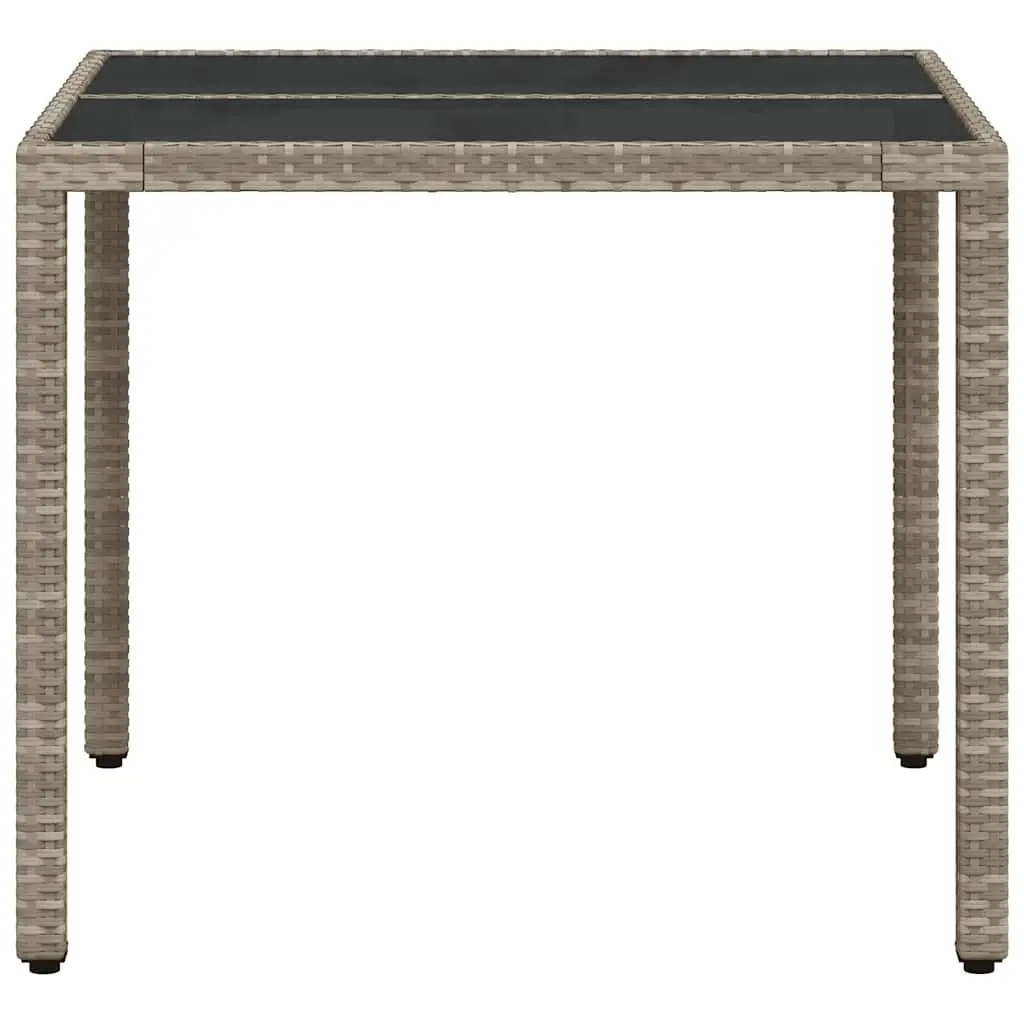 Garden Table Glass Top Poly Rattan Grey 90x90x75 cm