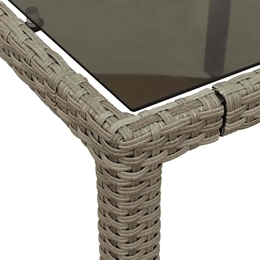 Garden Table Glass Top Poly Rattan Grey 90x90x75 cm