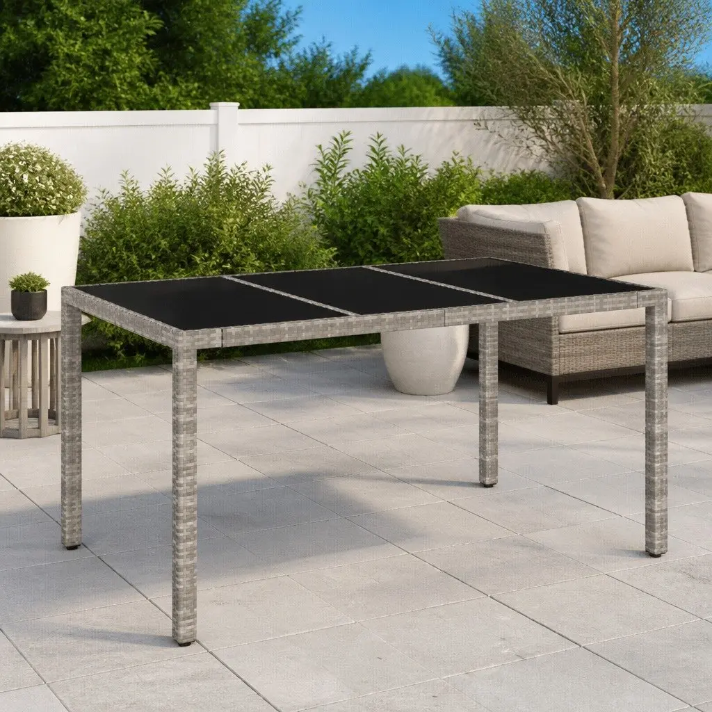 Garden Table Grey Tempered Glass Top 150L x 90W x 75H cm Outdoor Patio Dining Furniture