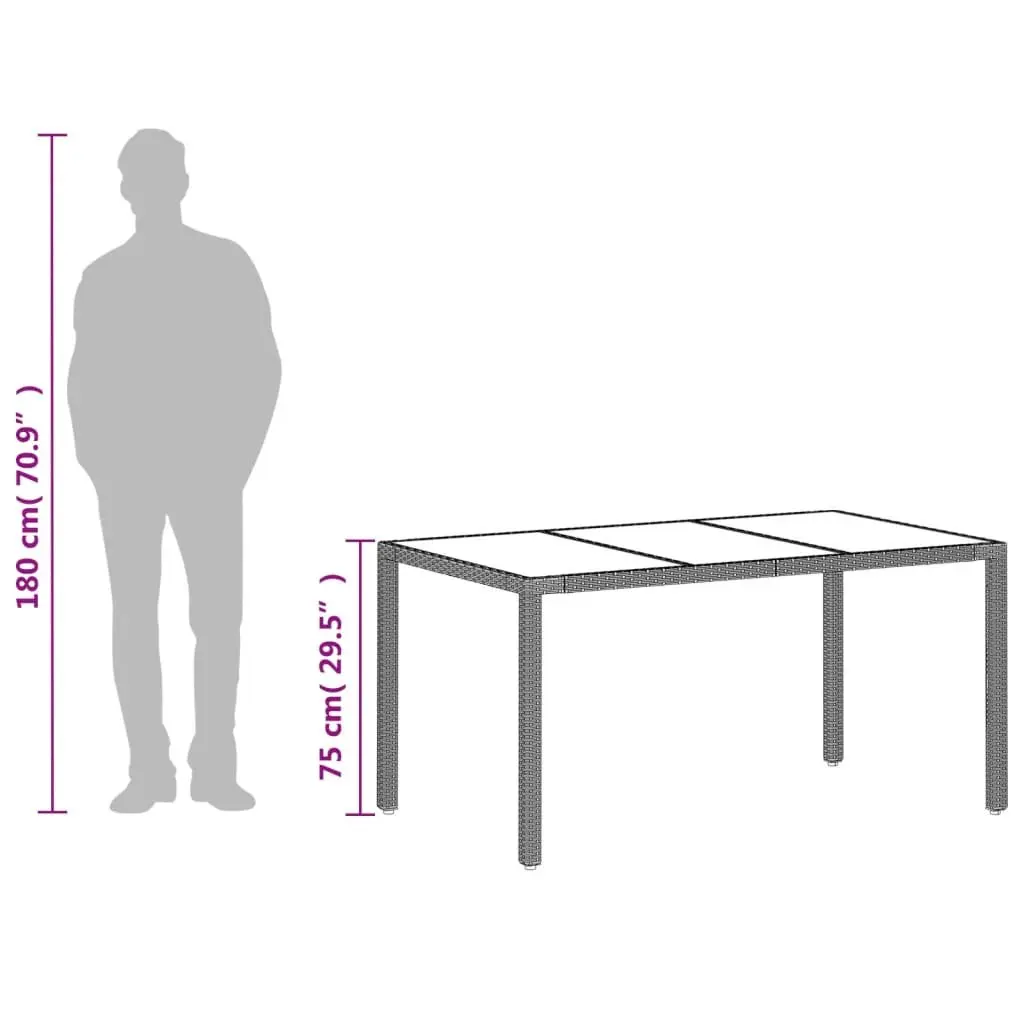 Garden Table Grey Tempered Glass Top 150L x 90W x 75H cm Outdoor Patio Dining Furniture