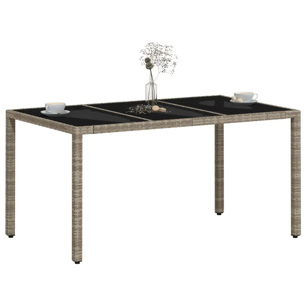 Garden Table Grey Tempered Glass Top 150L x 90W x 75H cm Outdoor Patio Dining Furniture