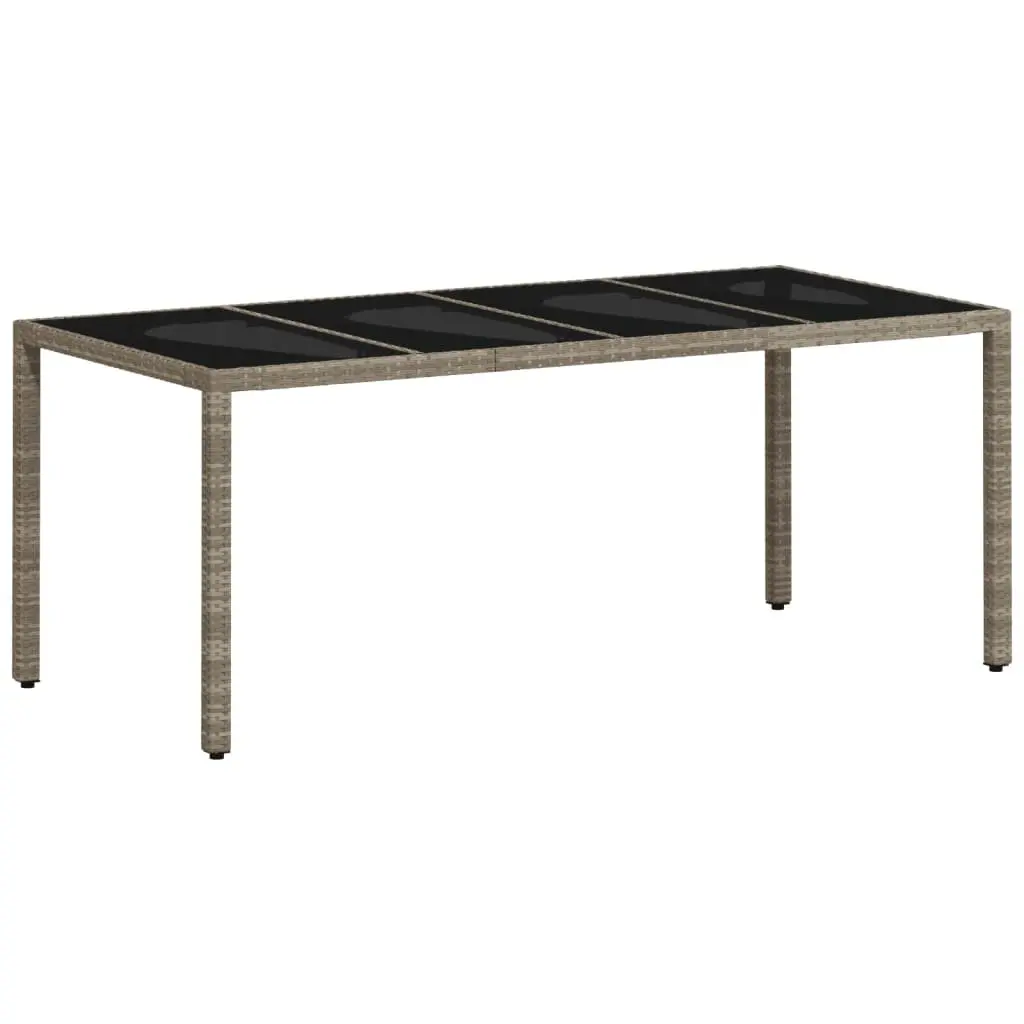 Garden Dining Table Poly Rattan Grey Tempered Glass Top 190x90x75cm