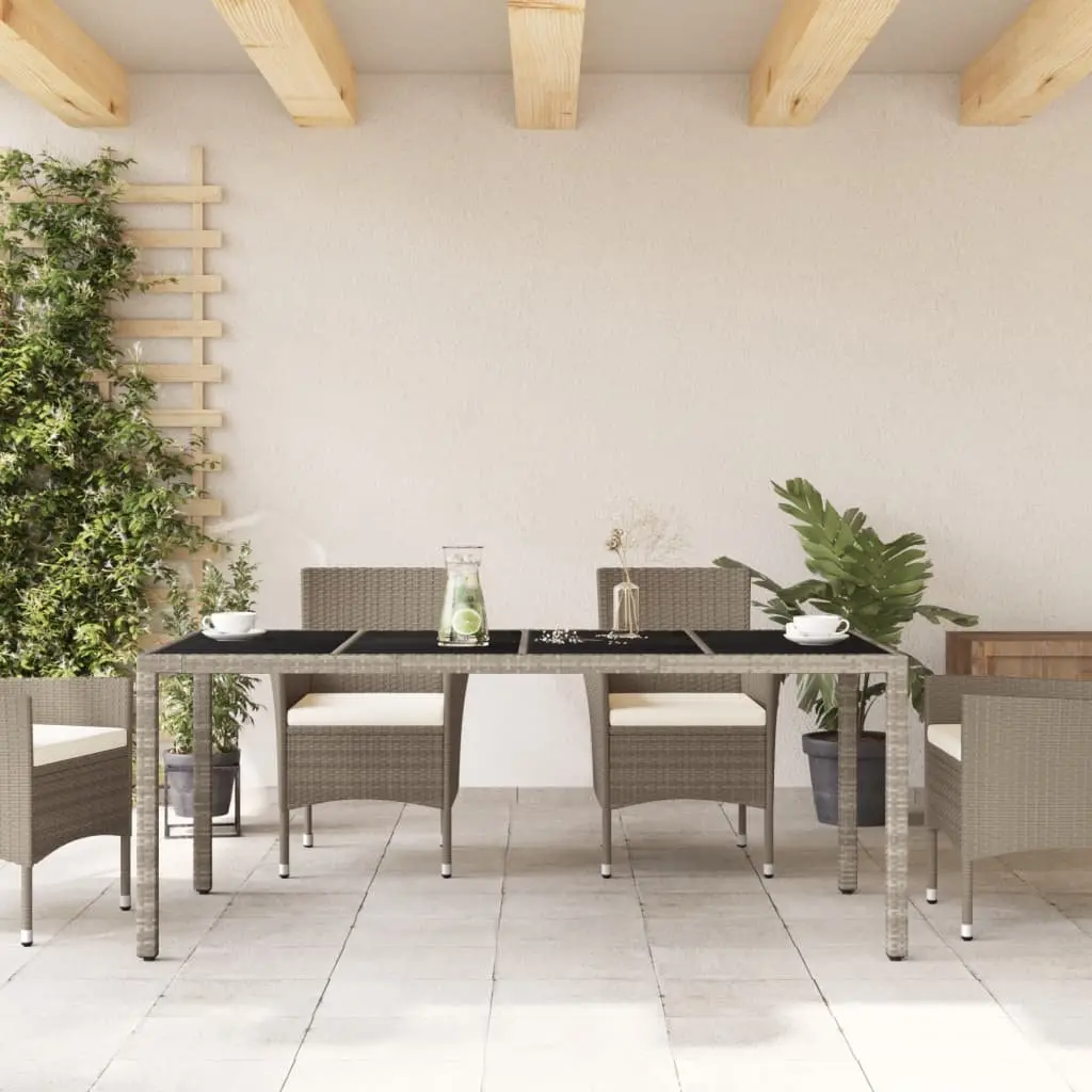Garden Dining Table Poly Rattan Grey Tempered Glass Top 190x90x75cm