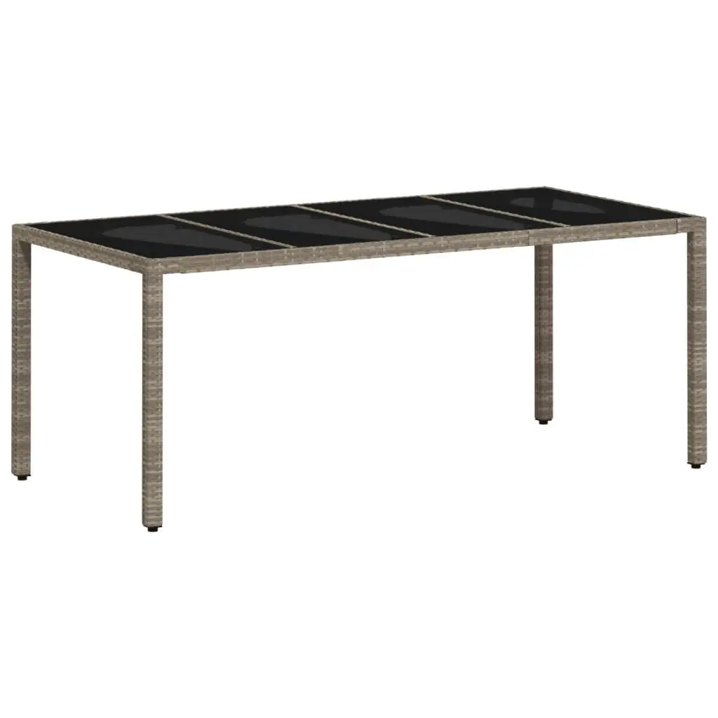 Garden Dining Table Poly Rattan Grey Tempered Glass Top 190x90x75cm
