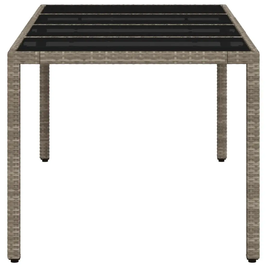 Garden Dining Table Poly Rattan Grey Tempered Glass Top 190x90x75cm