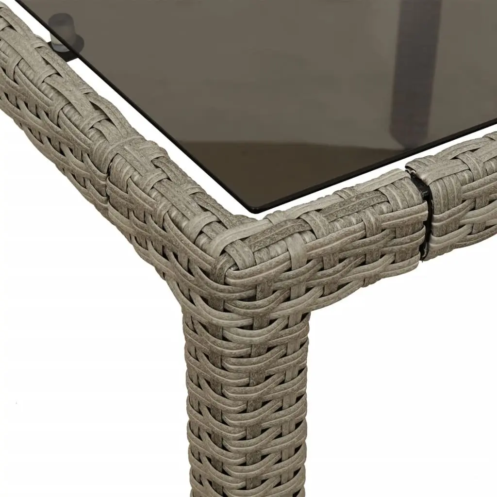 Garden Dining Table Poly Rattan Grey Tempered Glass Top 190x90x75cm