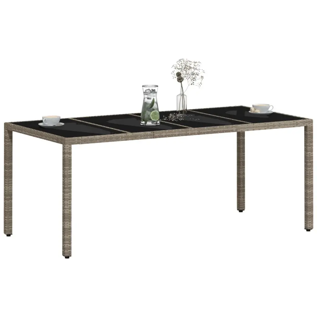 Garden Dining Table Poly Rattan Grey Tempered Glass Top 190x90x75cm