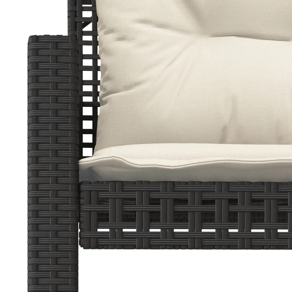4 Piece Sectional Garden Sofa Set Black Weather Resistant Poly Rattan with Adjustable Tempered Glass Table
