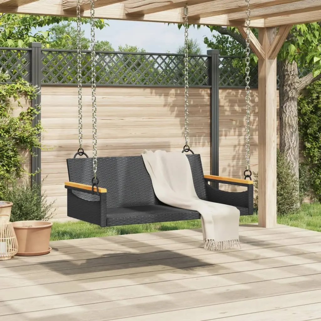 Outdoor Swing Bench Black PE Rattan Garden Furniture 109x62x40cm