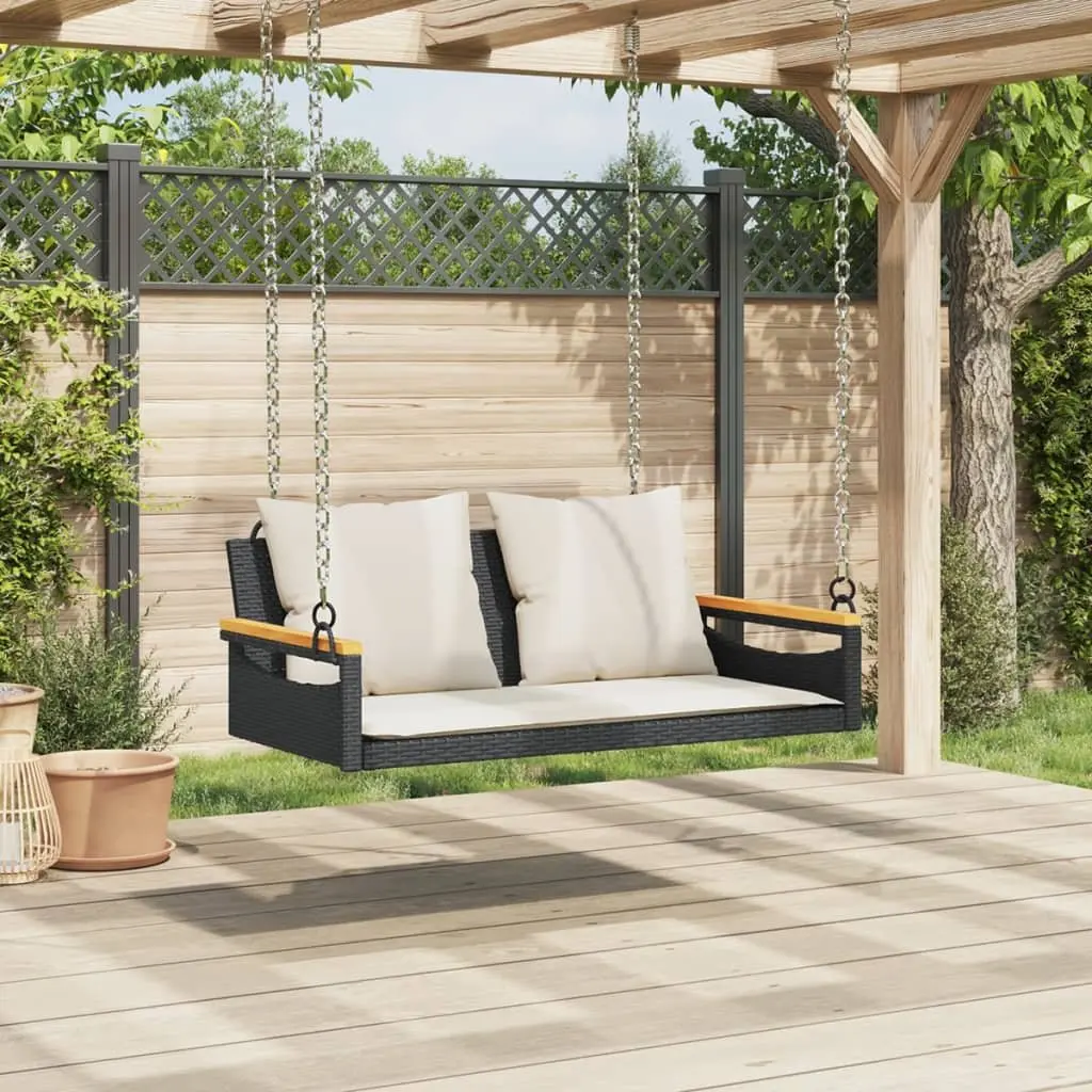 Outdoor Swing Bench with Cushions Black PE Rattan 109 x 62 x 40 cm