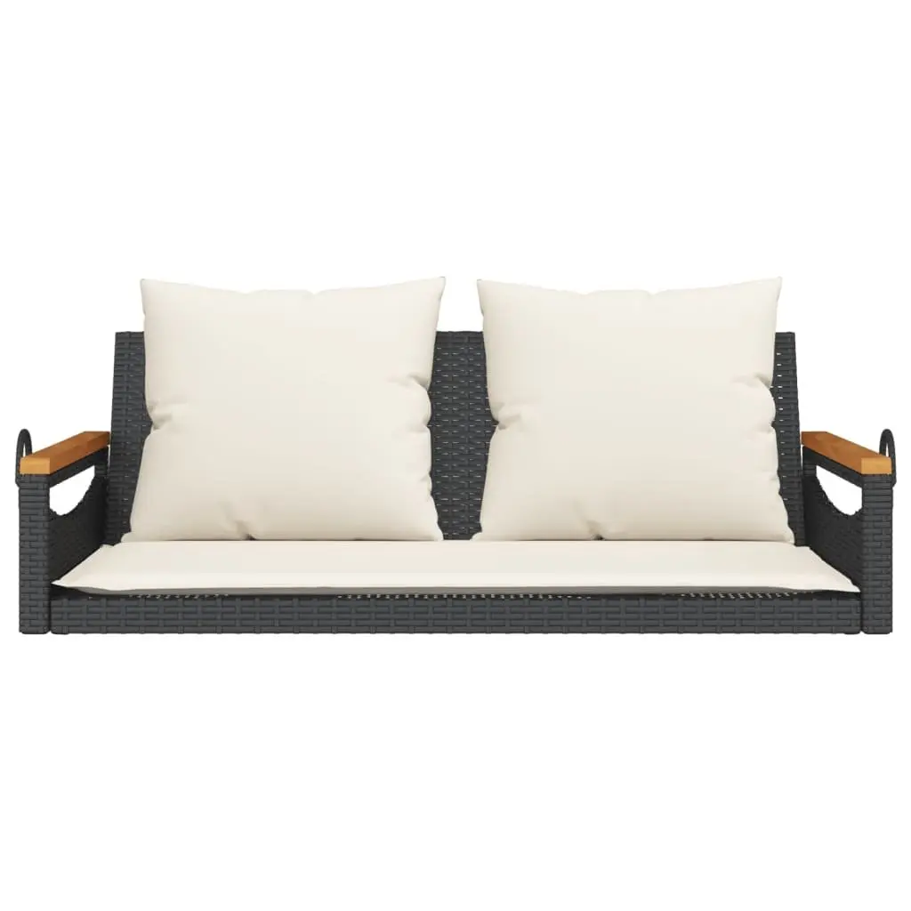 Outdoor Swing Bench with Cushions Black PE Rattan 109 x 62 x 40 cm