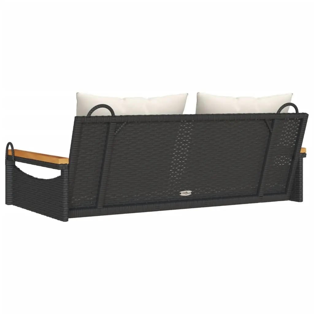 Outdoor Swing Bench with Cushions Black PE Rattan 109 x 62 x 40 cm