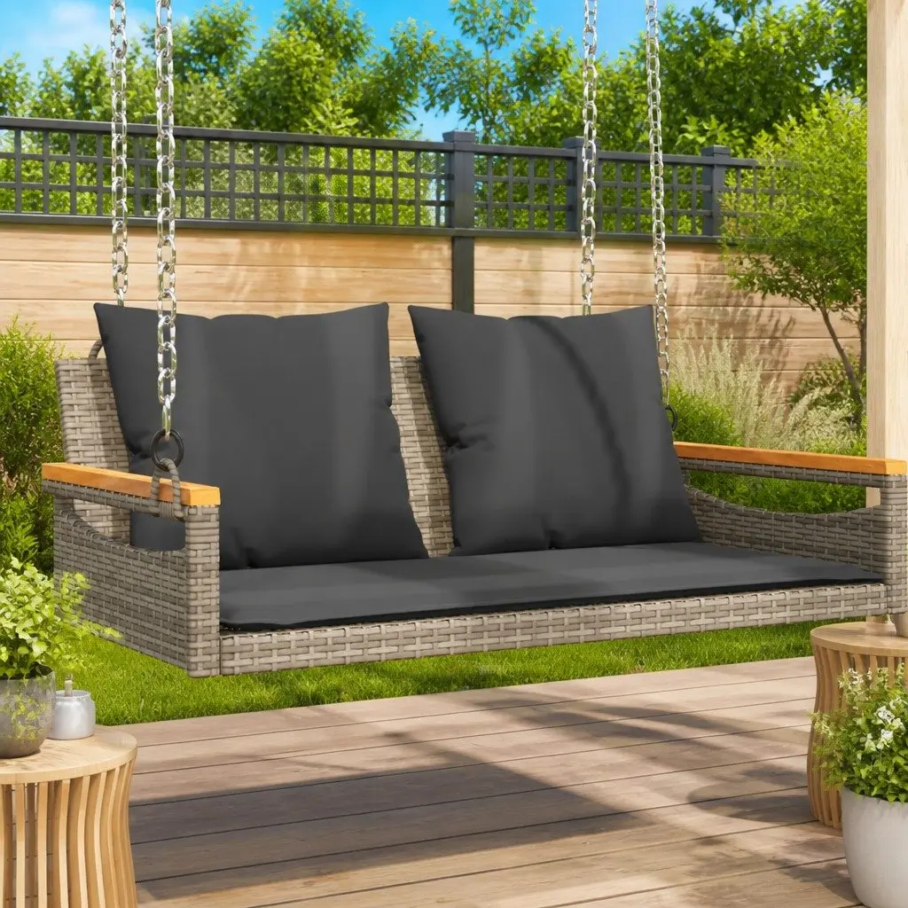 Swing Bench Grey Outdoor Garden Seating with Cushions Poly Rattan