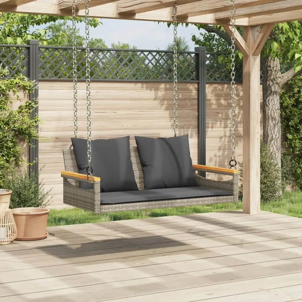 Swing Bench Grey Outdoor Garden Seating with Cushions Poly Rattan