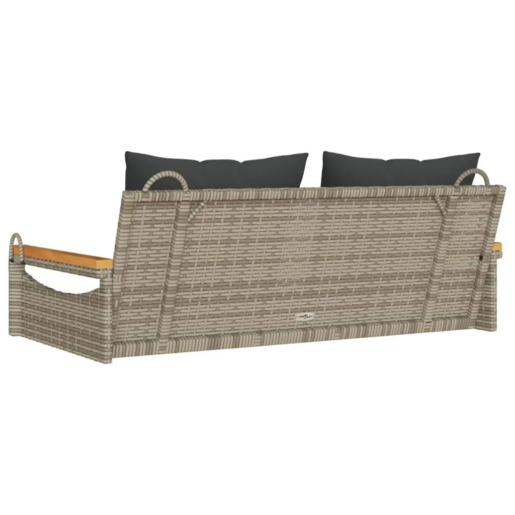 Swing Bench Grey Outdoor Garden Seating with Cushions Poly Rattan
