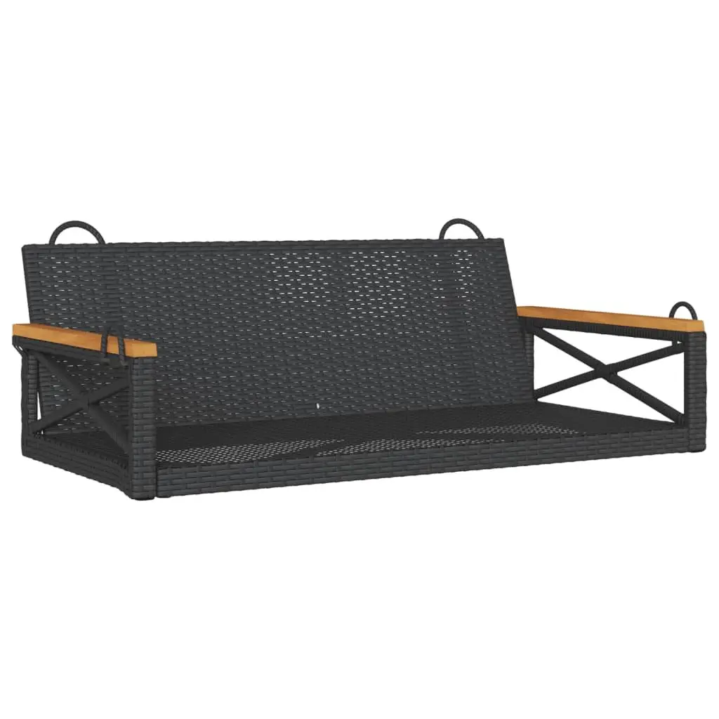 Outdoor Swing Bench Black Poly Rattan Garden Relaxation Hanging Seat Furniture