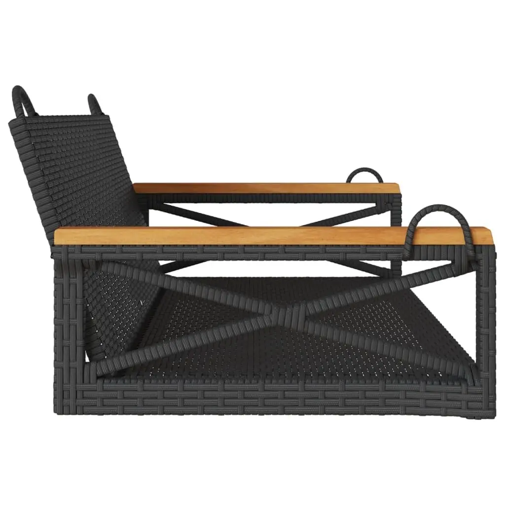 Outdoor Swing Bench Black Poly Rattan Garden Relaxation Hanging Seat Furniture