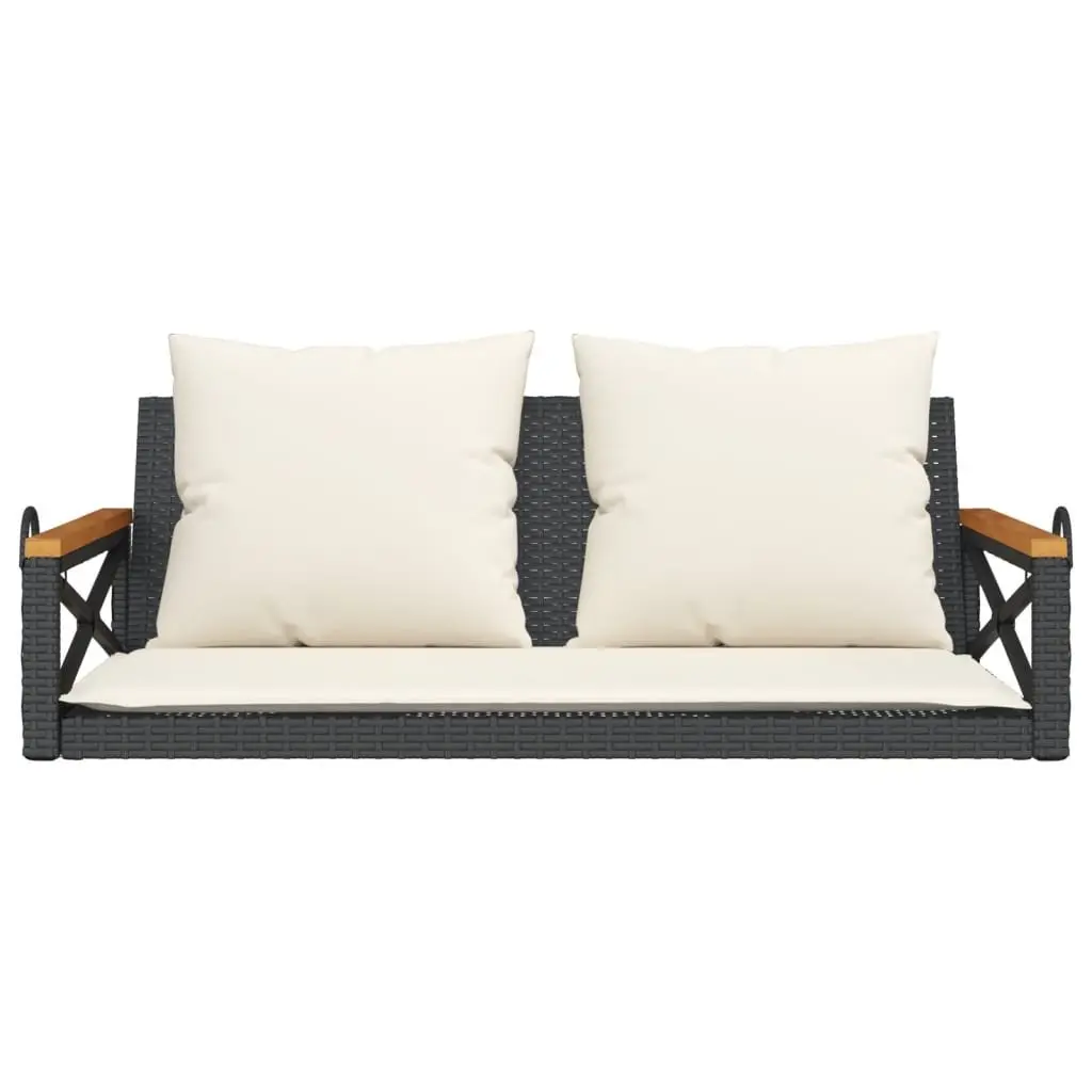 Swing Bench with Cushions Black Outdoor Garden Seating Poly Rattan Hanging Chair