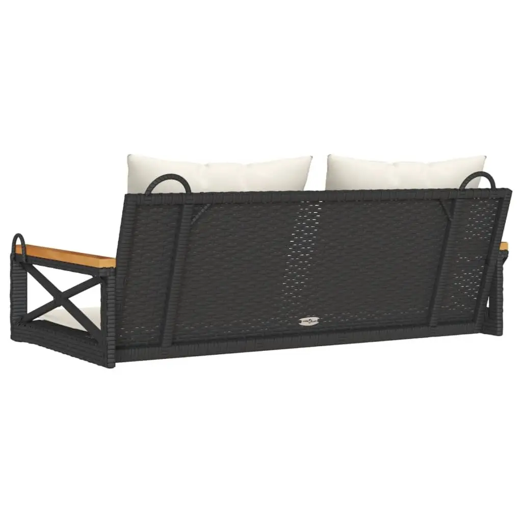 Swing Bench with Cushions Black Outdoor Garden Seating Poly Rattan Hanging Chair