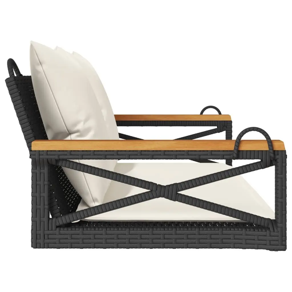Swing Bench with Cushions Black Outdoor Garden Seating Poly Rattan Hanging Chair