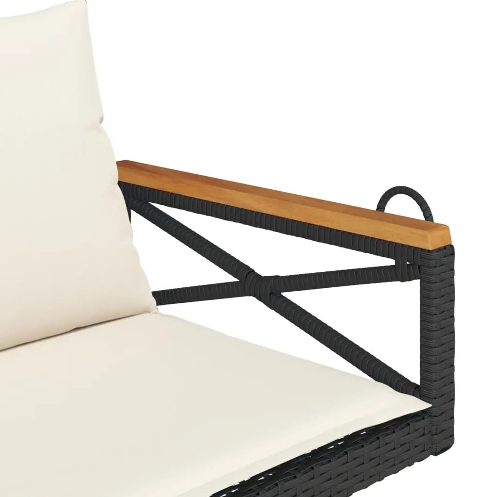 Swing Bench with Cushions Black Outdoor Garden Seating Poly Rattan Hanging Chair