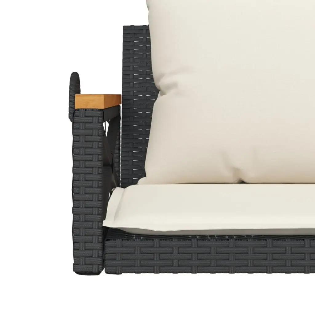 Swing Bench with Cushions Black Outdoor Garden Seating Poly Rattan Hanging Chair
