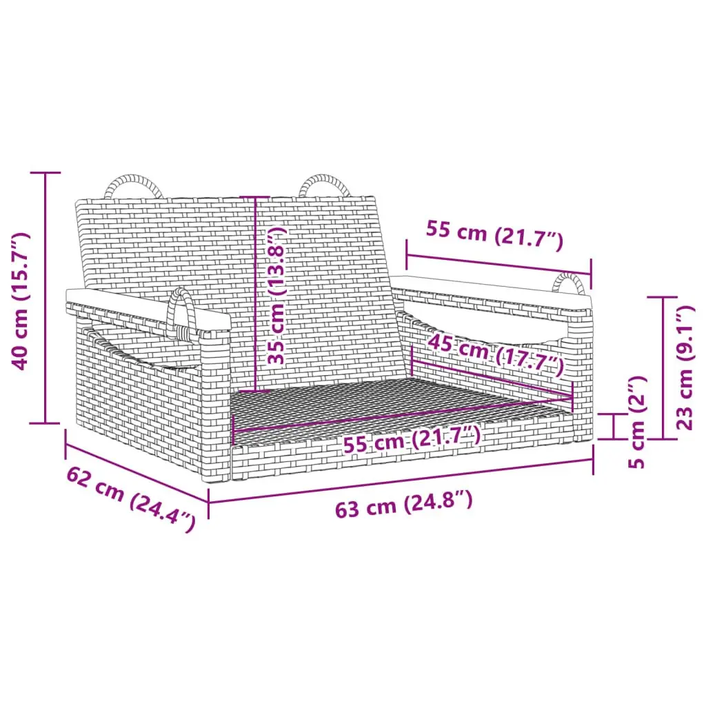 Outdoor Swing Bench Black Poly Rattan 63 x 62 x 40 cm