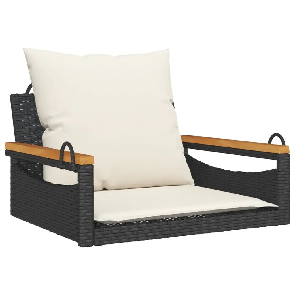 Outdoor Swing Bench Black Poly Rattan with Cushions 63 x 62 x 40 cm