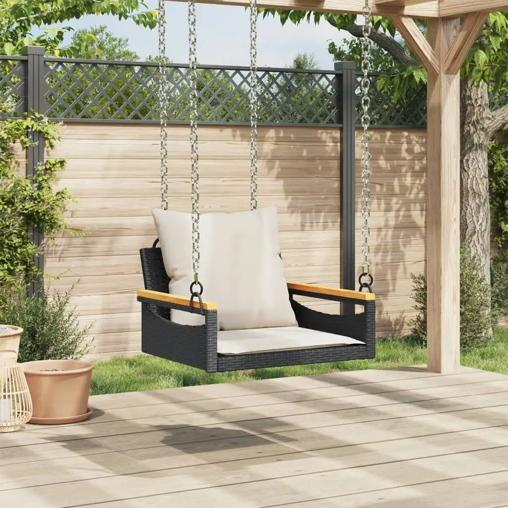 Outdoor Swing Bench Black Poly Rattan with Cushions 63 x 62 x 40 cm