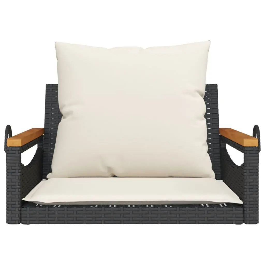 Outdoor Swing Bench Black Poly Rattan with Cushions 63 x 62 x 40 cm