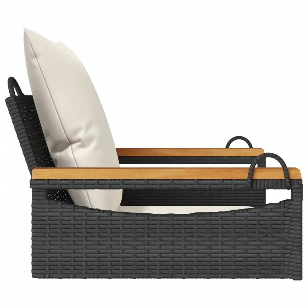 Outdoor Swing Bench Black Poly Rattan with Cushions 63 x 62 x 40 cm