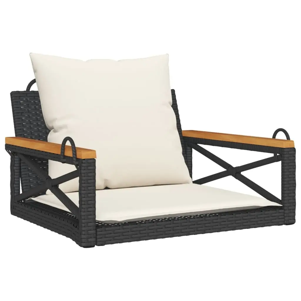 Swing Bench Black Poly Rattan Outdoor Seating with Cushions 63 x 62 x 40 cm