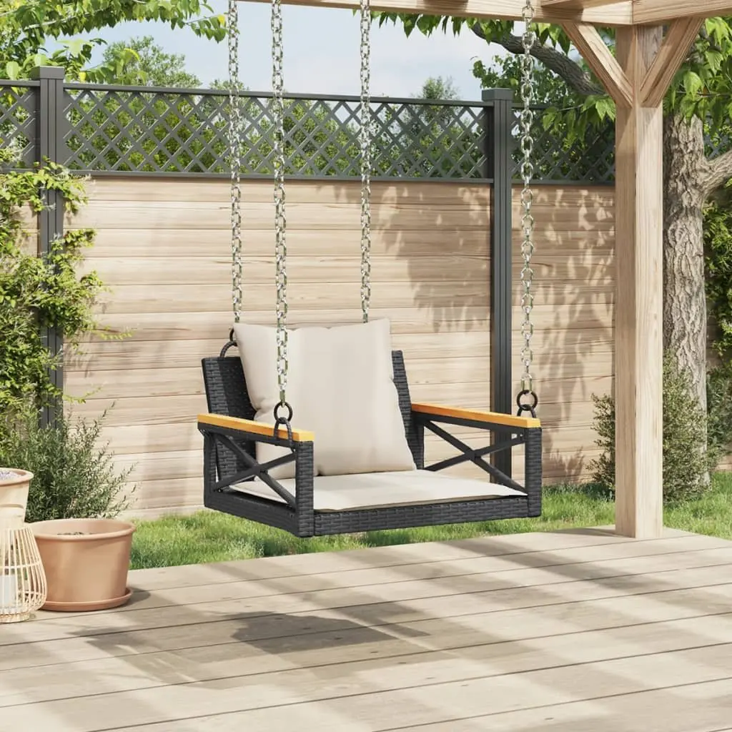 Swing Bench Black Poly Rattan Outdoor Seating with Cushions 63 x 62 x 40 cm