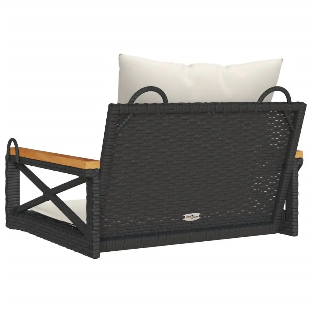 Swing Bench Black Poly Rattan Outdoor Seating with Cushions 63 x 62 x 40 cm