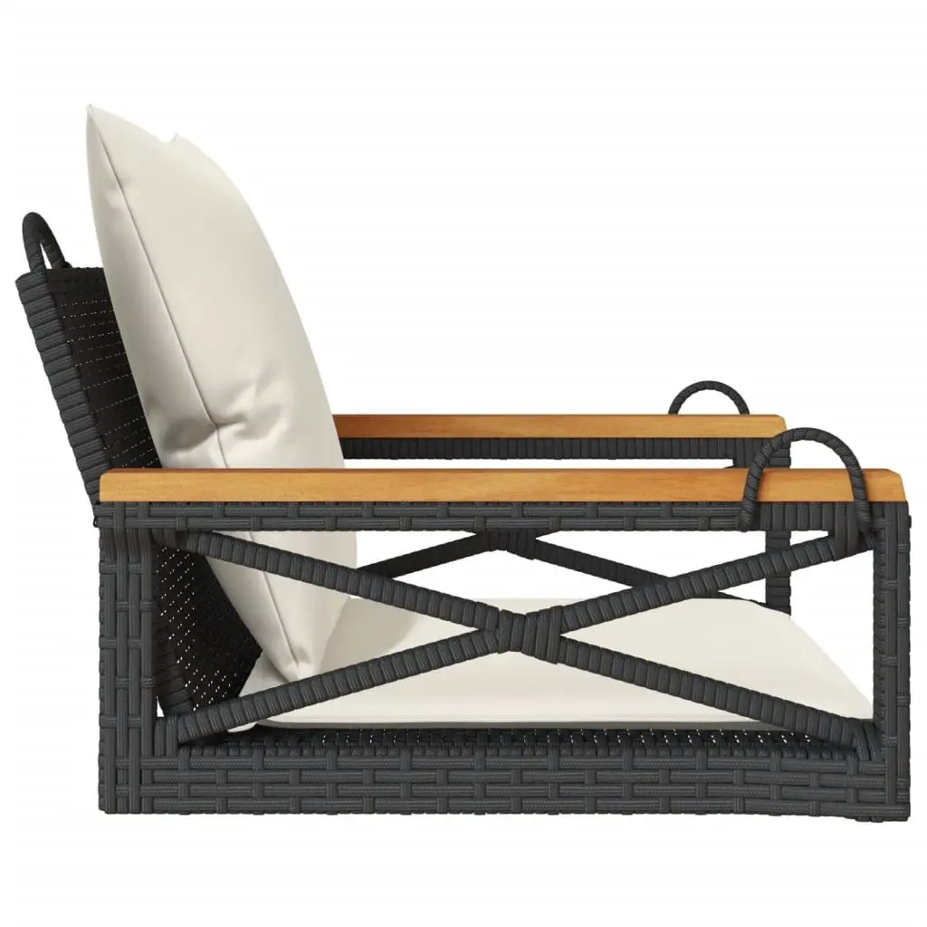 Swing Bench Black Poly Rattan Outdoor Seating with Cushions 63 x 62 x 40 cm