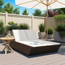 Double Sun Lounger with Cushions Outdoor Garden Furniture Adjustable Reclining
