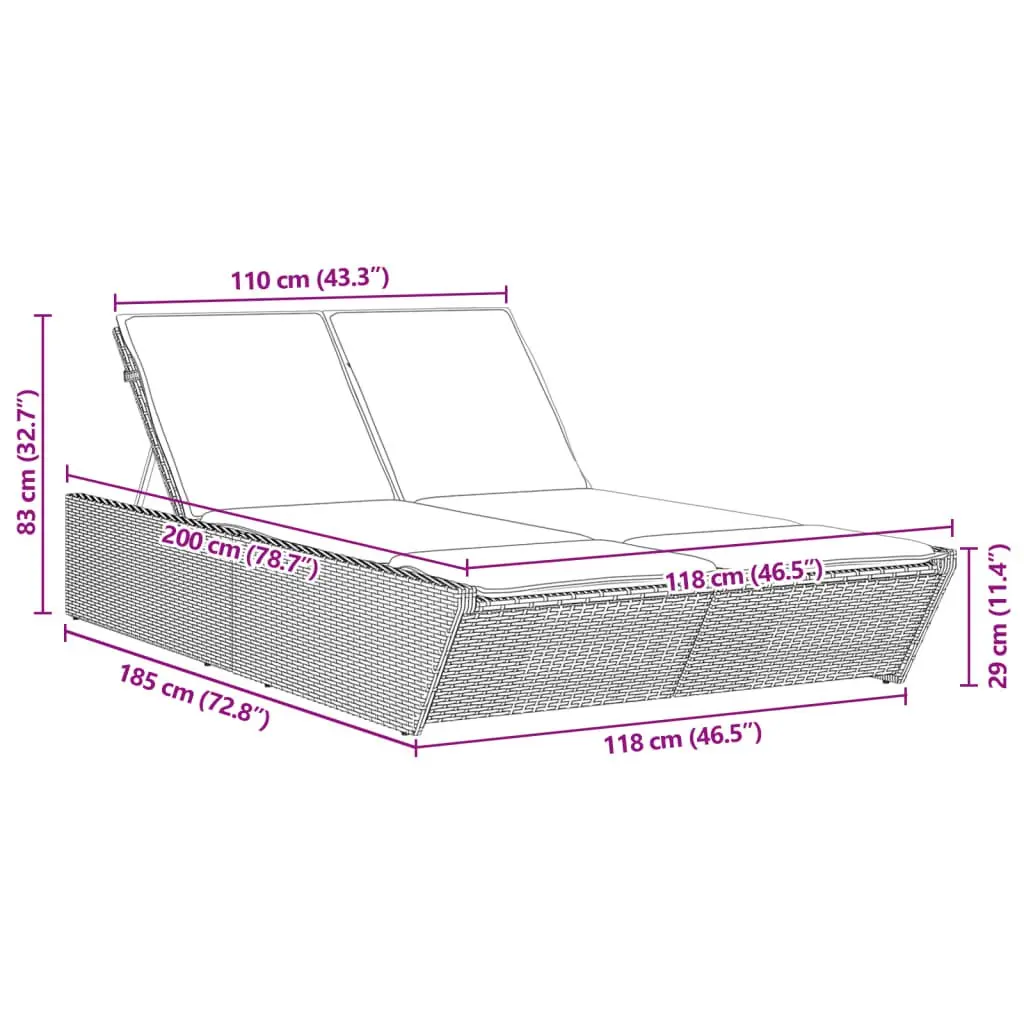 Double Sun Lounger with Cushions