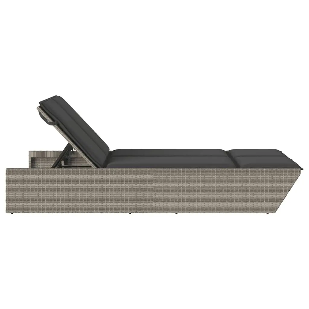 Double Sun Lounger Adjustable Backrest Grey Padded Cushions Outdoor Relaxation