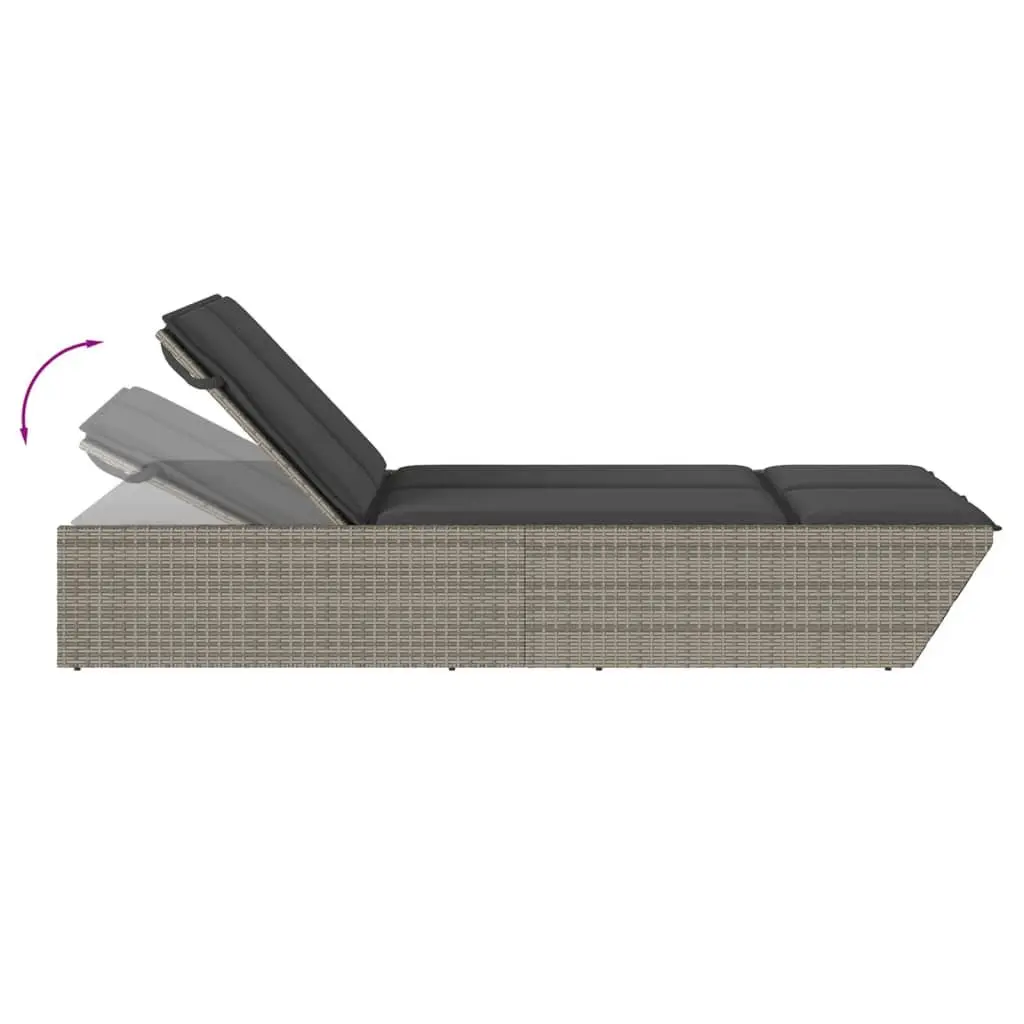 Double Sun Lounger Adjustable Backrest Grey Padded Cushions Outdoor Relaxation