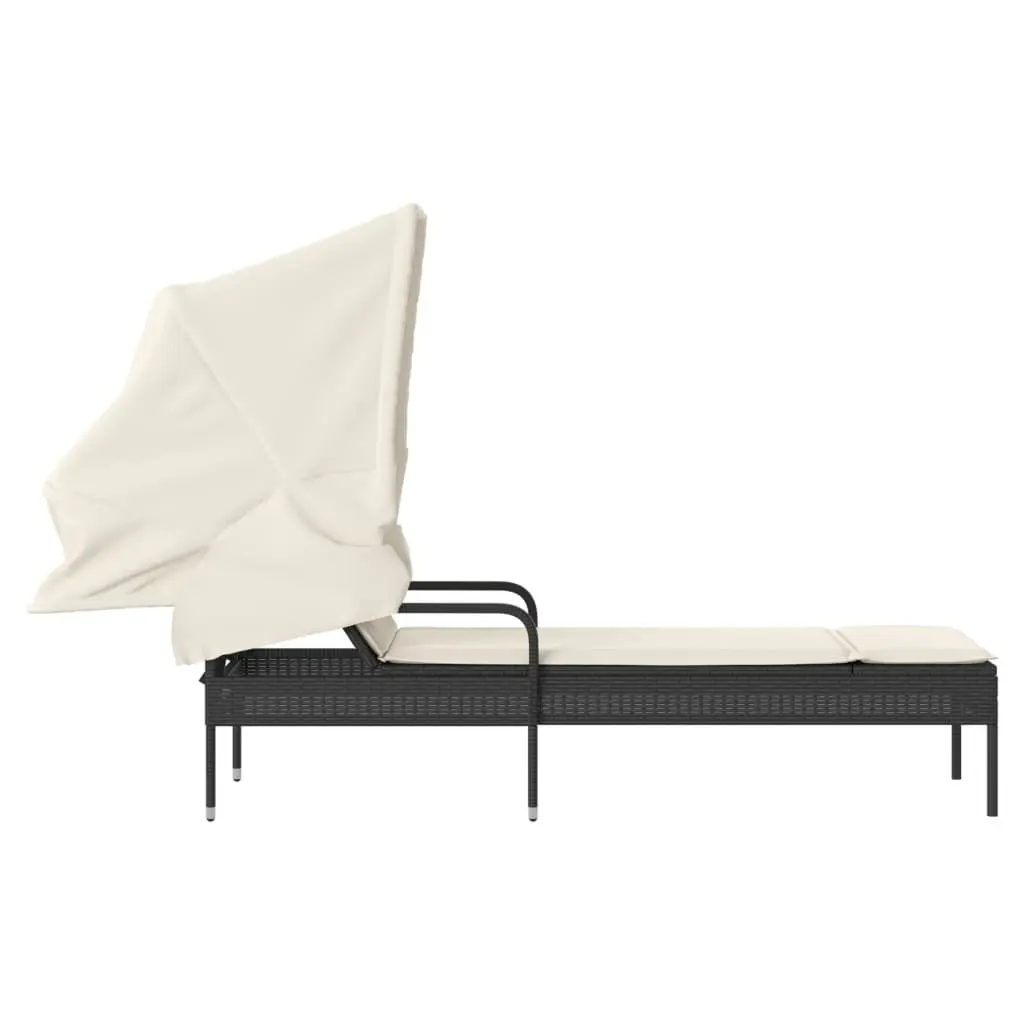 Sun Lounger with Retractable Canopy Adjustable Backrest Outdoor Reclining Chair