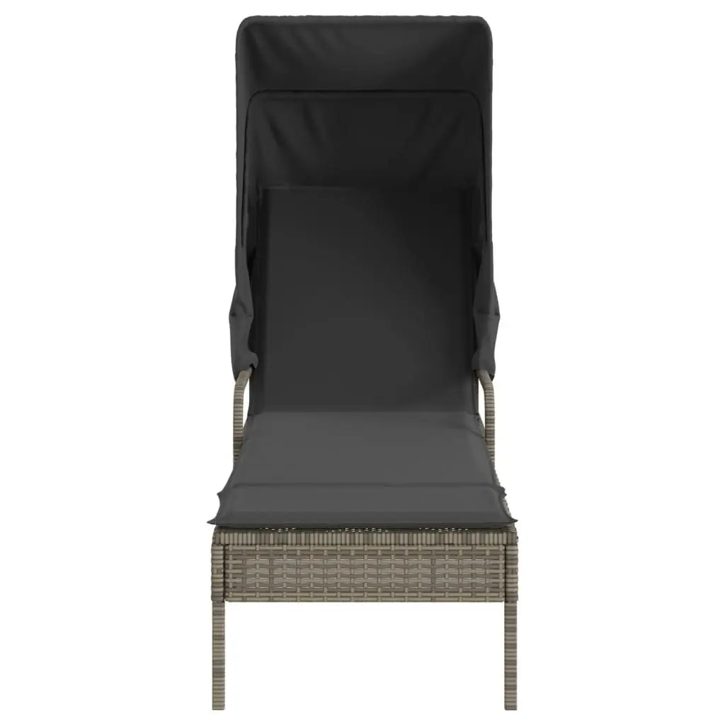 Sun Lounger Adjustable Backrest Retractable Canopy with Tea Table Grey