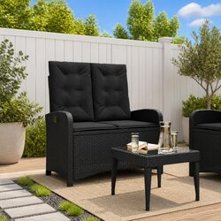 Reclining Garden Bench Outdoor Seating Adjustable Backrest Cushions Black