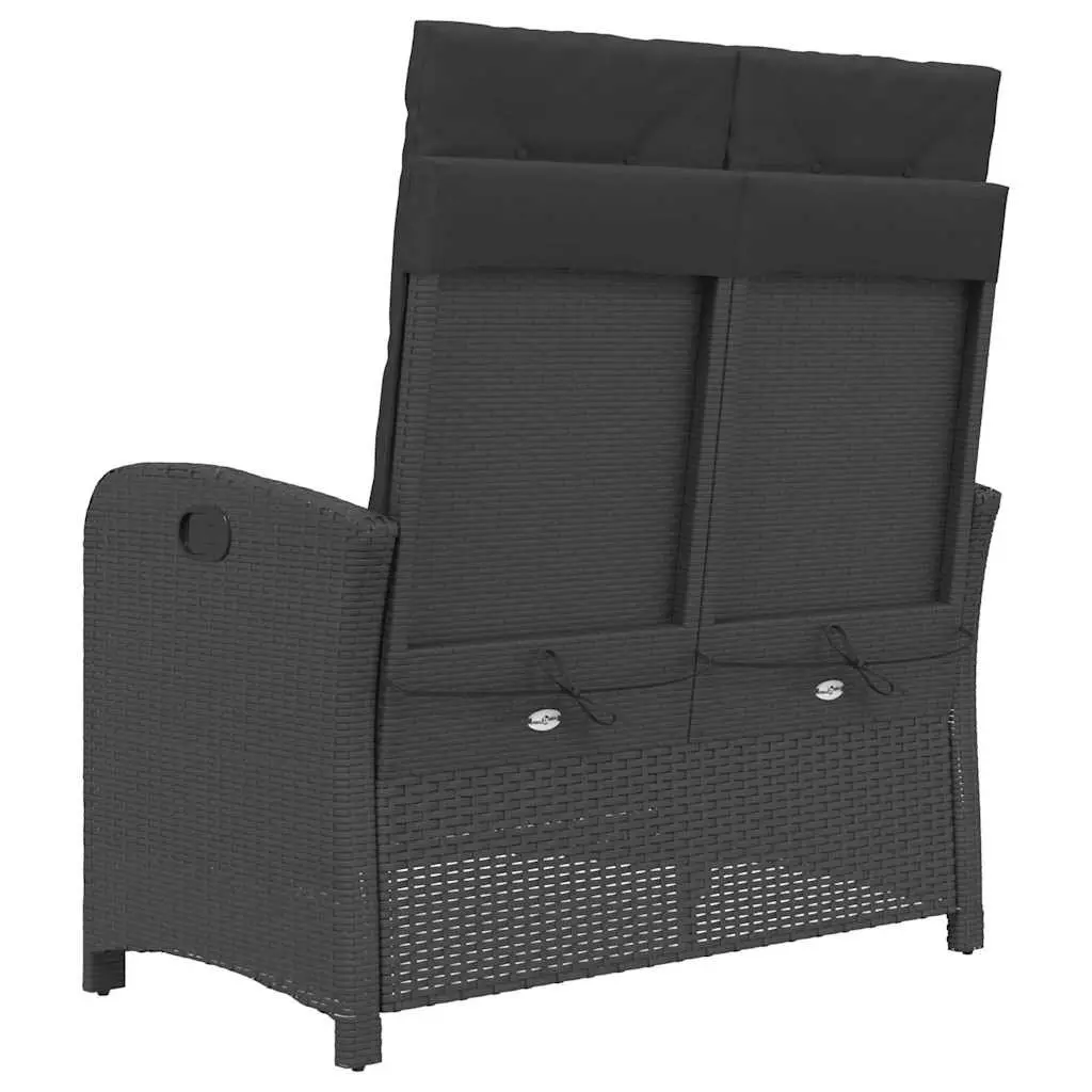 Reclining Garden Bench Outdoor Seating Adjustable Backrest Cushions Black