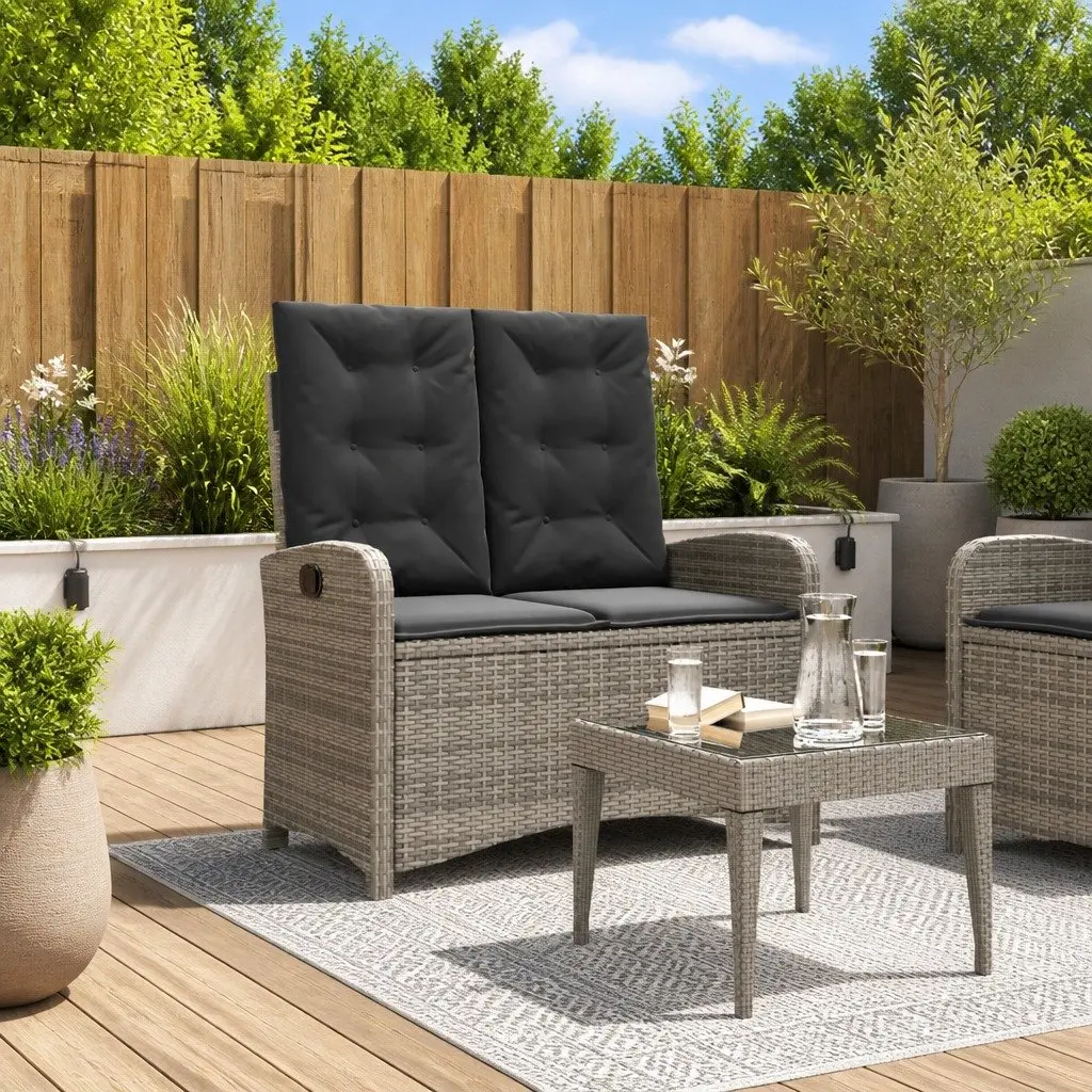 Reclining Garden Bench Adjustable Backrest Padded Cushions Grey Poly