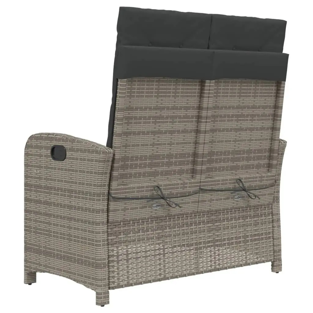 Reclining Garden Bench Adjustable Backrest Padded Cushions Grey Poly
