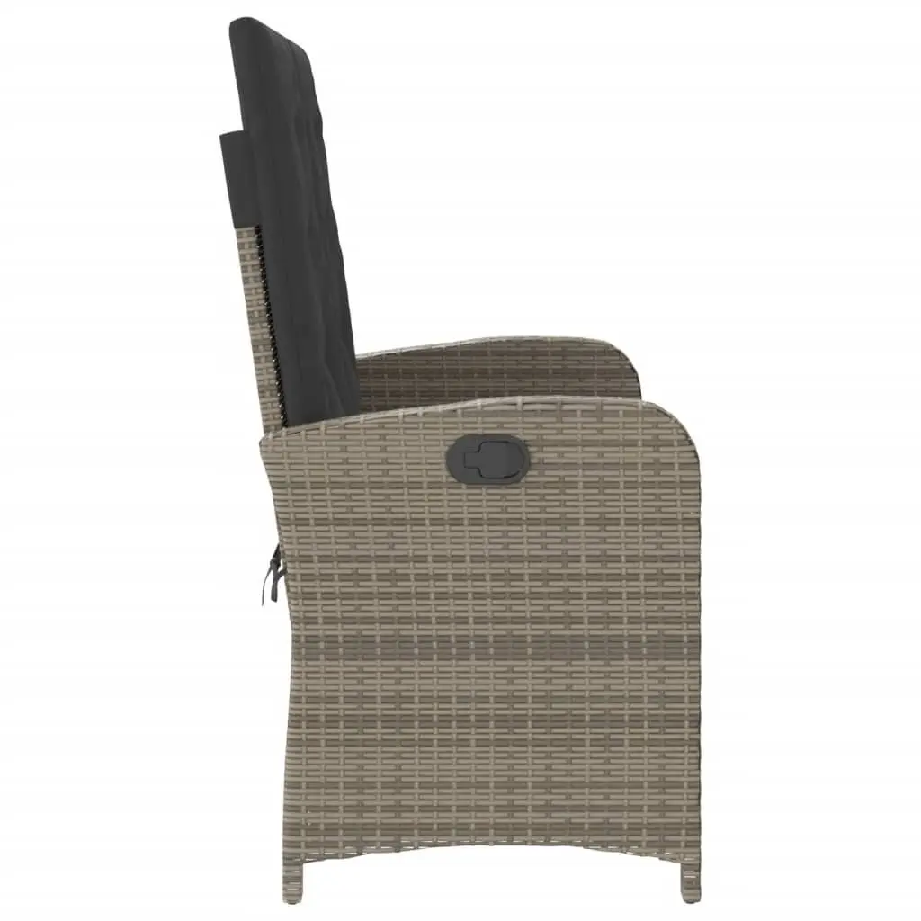Reclining Garden Bench Adjustable Backrest Padded Cushions Grey Poly