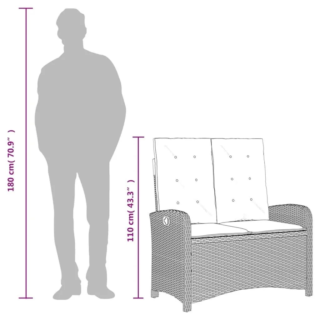 Reclining Garden Bench Adjustable Backrest Padded Cushions Grey Poly