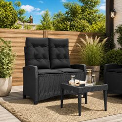 Reclining Garden Bench with Cushions Adjustable Backrest Outdoor Seating Black