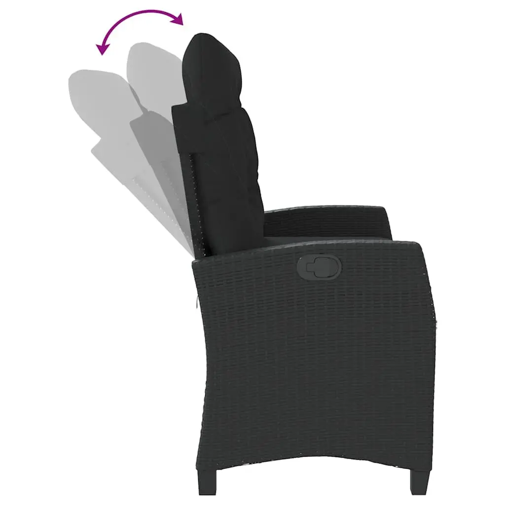 Adjustable Reclining Garden Bench with Thick Cushions Black Outdoor Seating